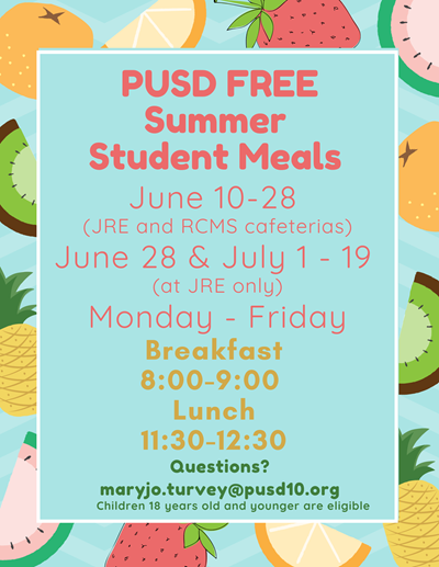 PUSD Free Smmer Student Meals